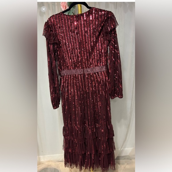 Mac Duggal Burgundy Sequin Long Sleeve Dress - Picture 3 of 6